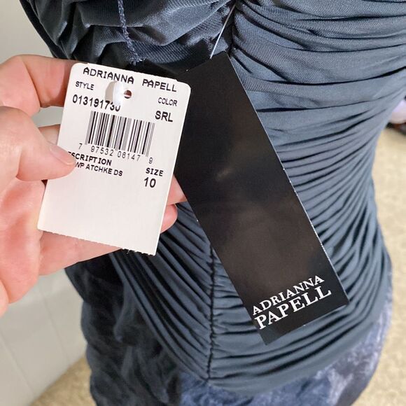 NWT ADRIANNA PAPELL stingy heavily lined cap sleeve glitter ruffle layer ruched - Picture 8 of 16